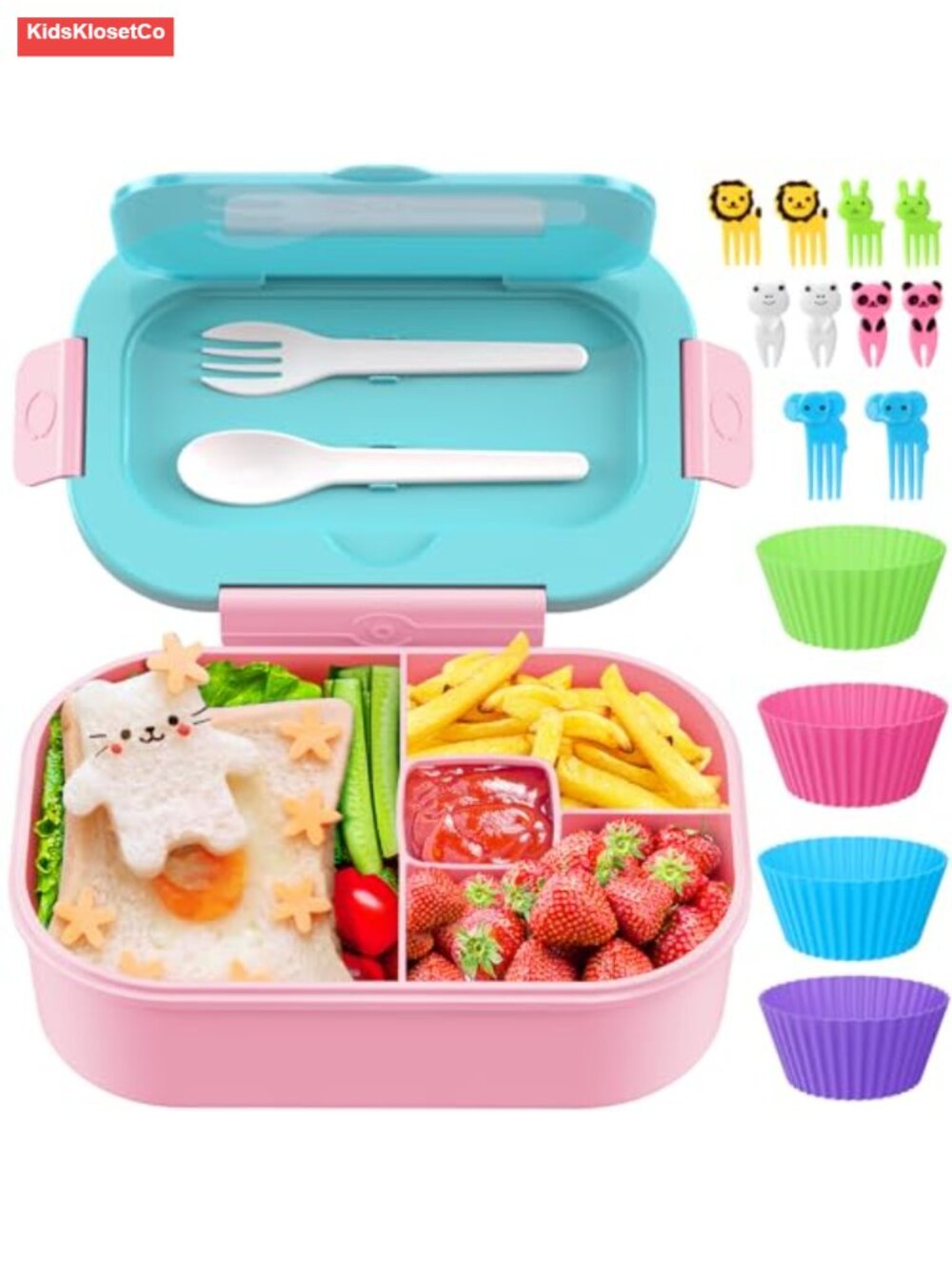 BPA Free Leak-Proof 4-Compartment Bento Lunch Box with Fork and Spoon